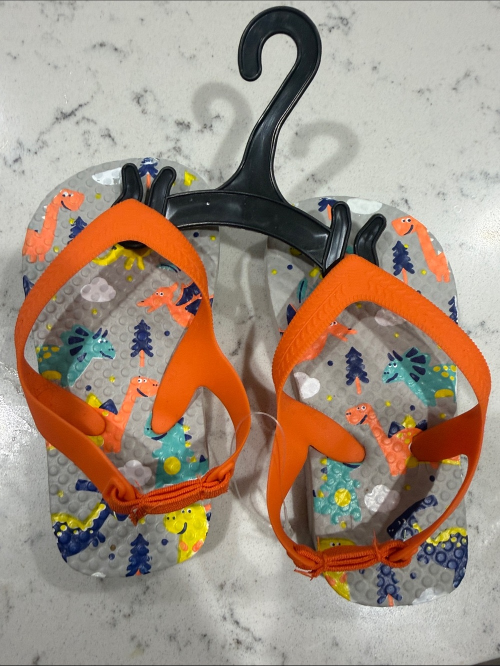 Kids Orange Dinosaur Print Flip Flops